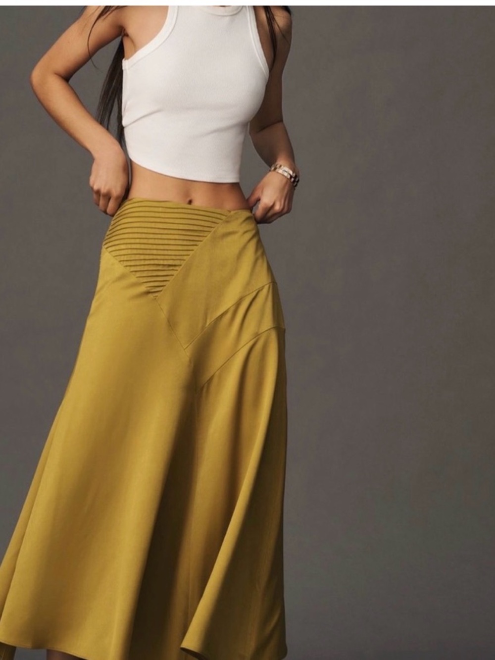 Anthropologie chartreuse satin skirt